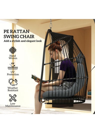 Outsunny Rattan Egg Chair with Installation Kit Indoor Outdoor Swing Chair