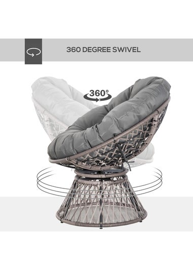 Outsunny Swivel Rattan Papasan Moon Bowl Chair Round Outdoor with Padded