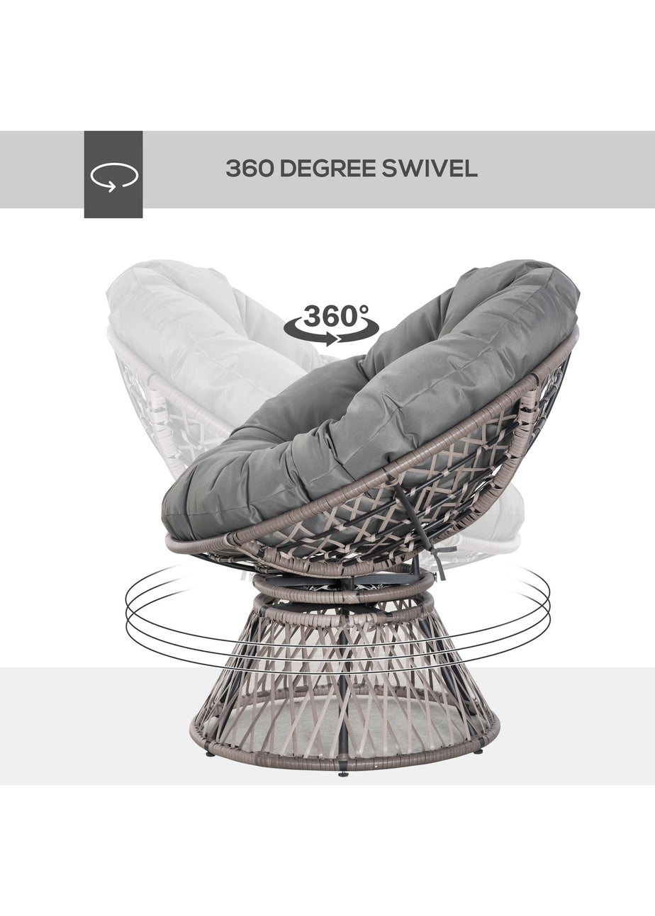 Outsunny Swivel Rattan Papasan Moon Bowl Chair Round Outdoor with Padded