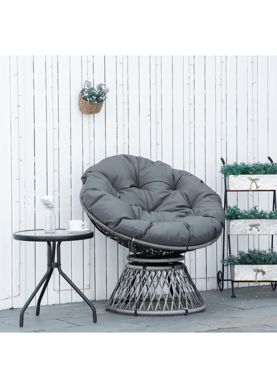 Outsunny Swivel Rattan Papasan Moon Bowl Chair Round Outdoor with Padded