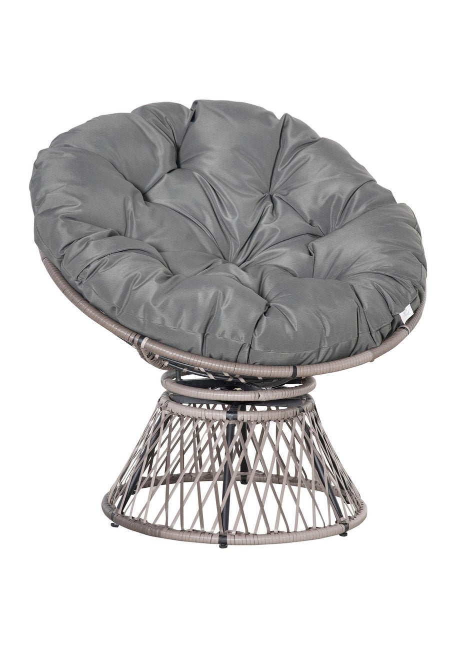 Outsunny Swivel Rattan Papasan Moon Bowl Chair Round Outdoor with Padded