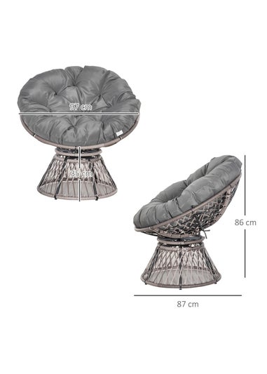 Outsunny Swivel Rattan Papasan Moon Bowl Chair Round Outdoor with Padded