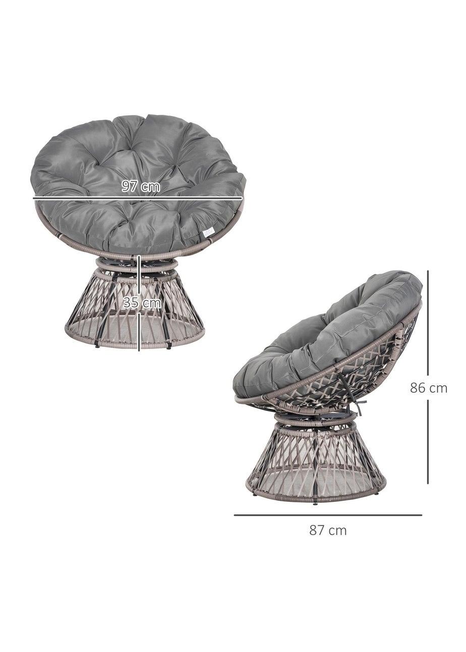 Outsunny Swivel Rattan Papasan Moon Bowl Chair Round Outdoor with Padded