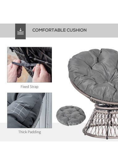 Outsunny Swivel Rattan Papasan Moon Bowl Chair Round Outdoor with Padded