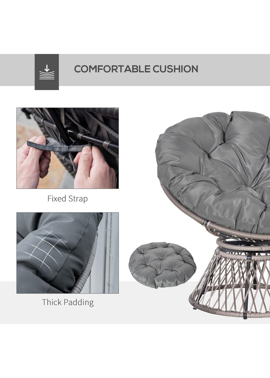 Outsunny Swivel Rattan Papasan Moon Bowl Chair Round Outdoor with Padded