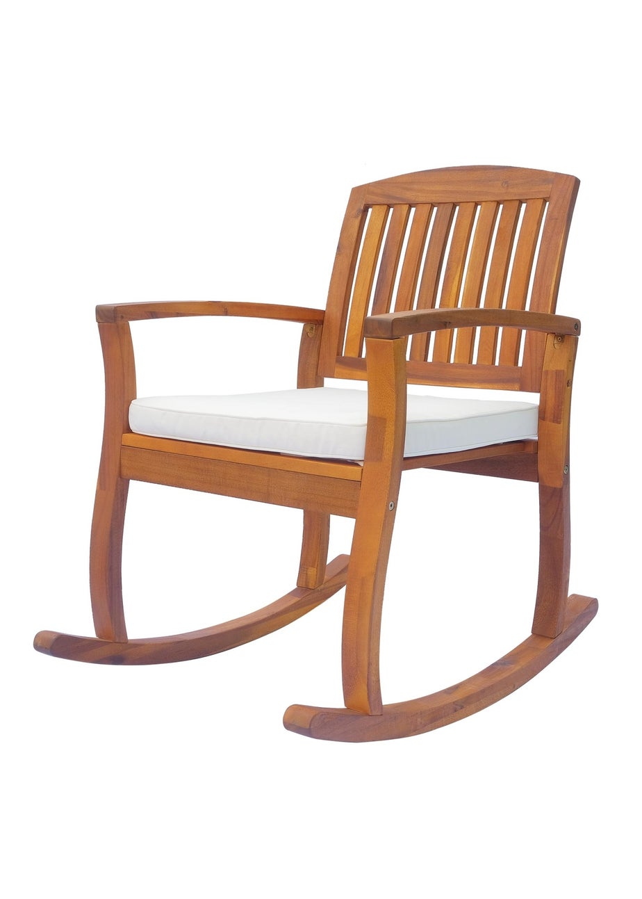 Outsunny Rocking Chair Porch Slat Cushion Acacia Hardwood Deck Indoor Outdoor