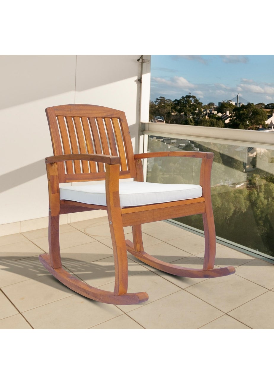 Outsunny Rocking Chair Porch Slat Cushion Acacia Hardwood Deck Indoor Outdoor