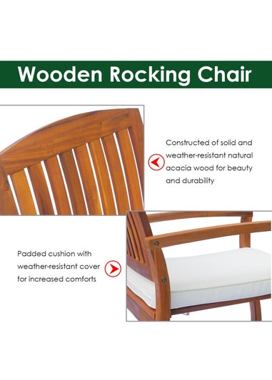 Outsunny Rocking Chair Porch Slat Cushion Acacia Hardwood Deck Indoor Outdoor