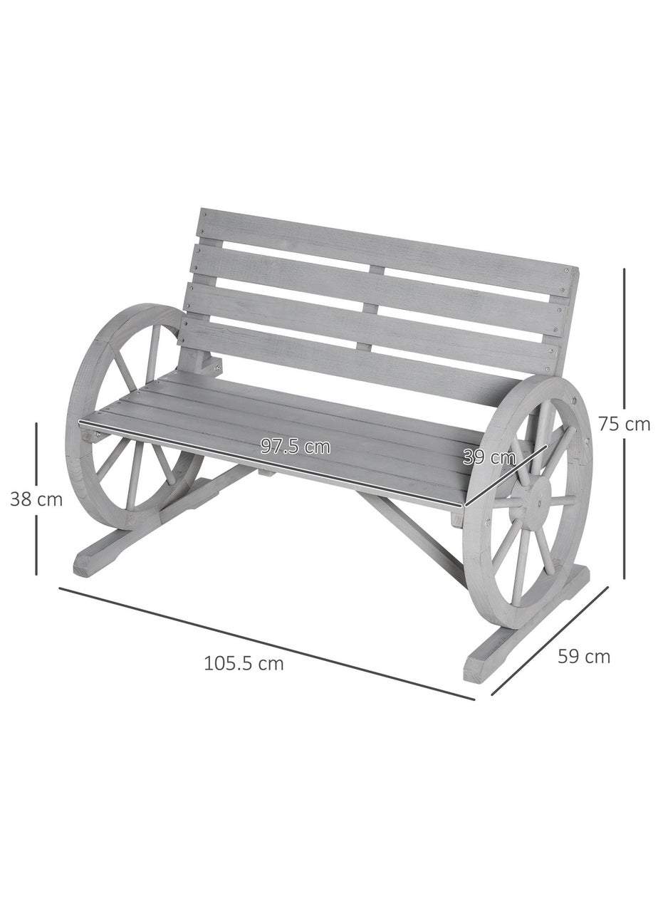 Outsunny 2 Seater Garden Bench with Wooden Cart Wagon Wheel