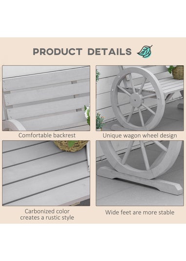 Outsunny 2 Seater Garden Bench with Wooden Cart Wagon Wheel