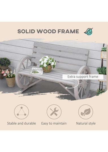 Outsunny 2 Seater Garden Bench with Wooden Cart Wagon Wheel