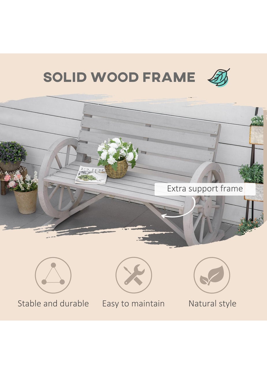 Outsunny 2 Seater Garden Bench with Wooden Cart Wagon Wheel