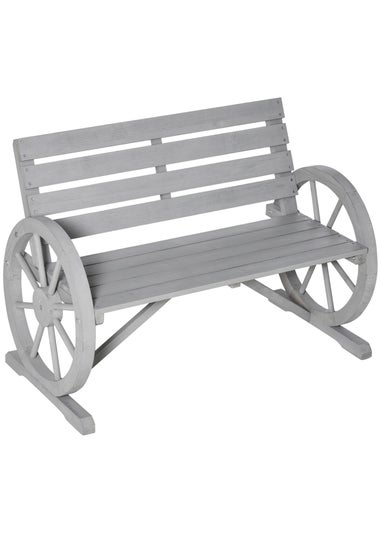 Outsunny 2 Seater Garden Bench with Wooden Cart Wagon Wheel