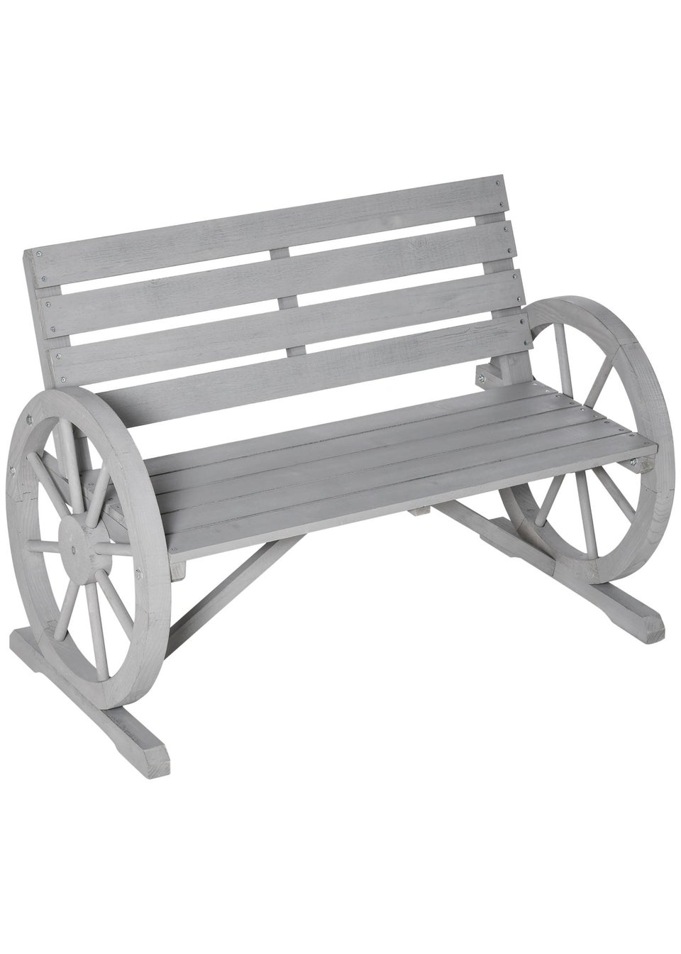 Outsunny 2 Seater Garden Bench with Wooden Cart Wagon Wheel