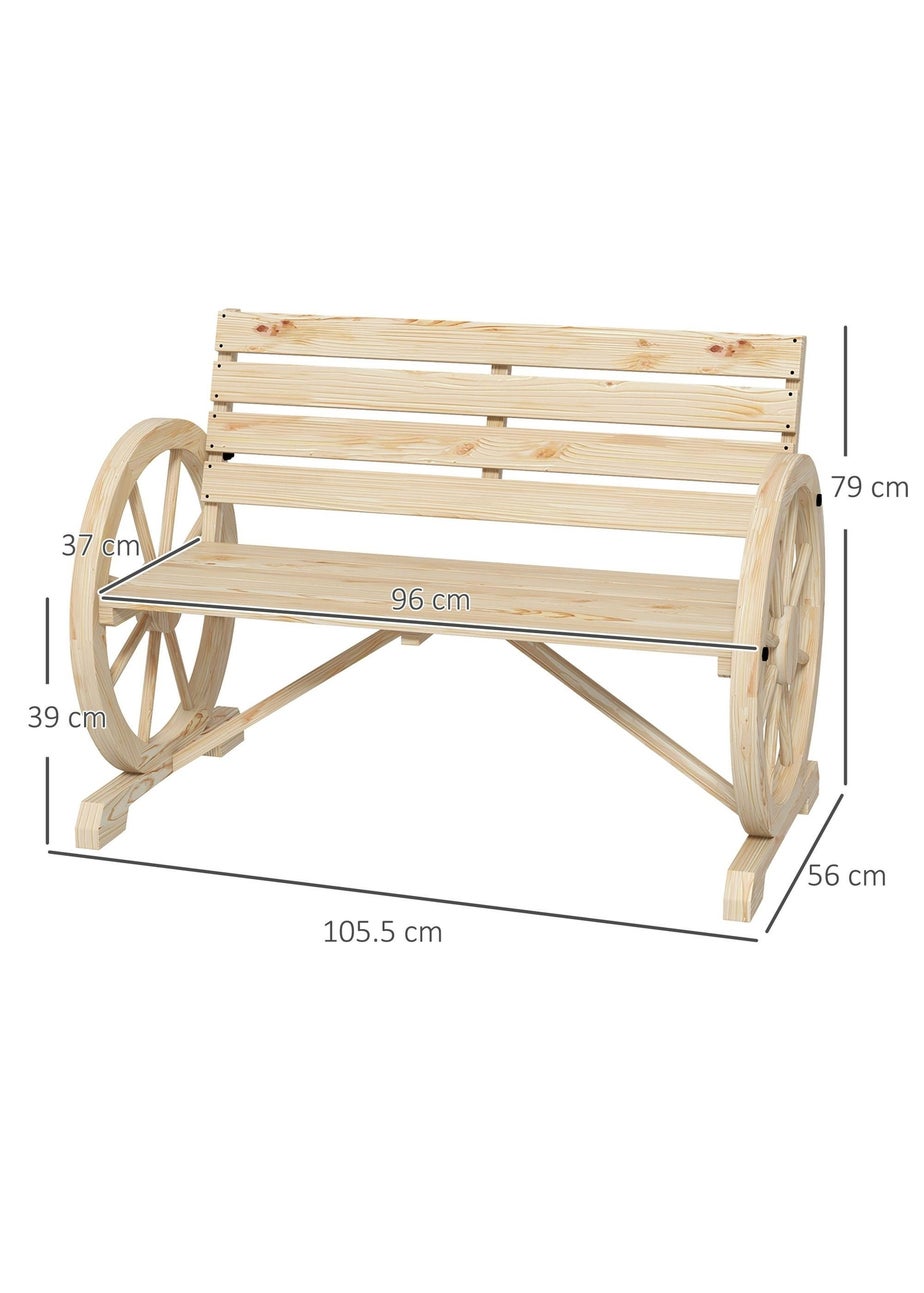 Outsunny 2 Seater Garden Bench with Wooden Cart Wagon Wheel