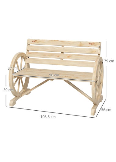 Outsunny 2 Seater Garden Bench with Wooden Cart Wagon Wheel