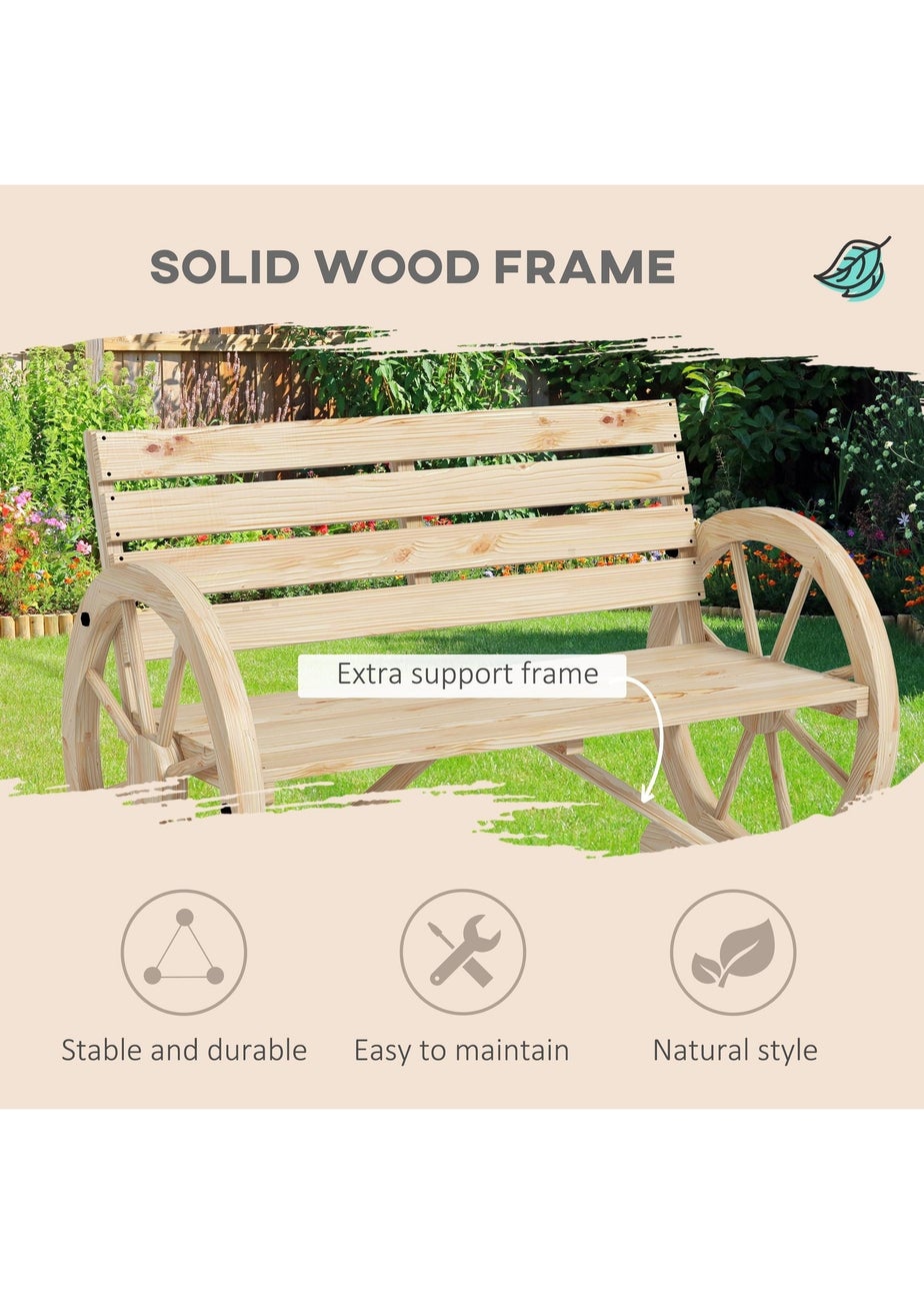 Outsunny 2 Seater Garden Bench with Wooden Cart Wagon Wheel