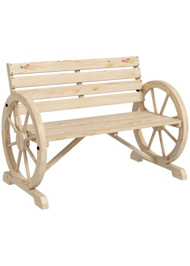 Outsunny 2 Seater Garden Bench with Wooden Cart Wagon Wheel