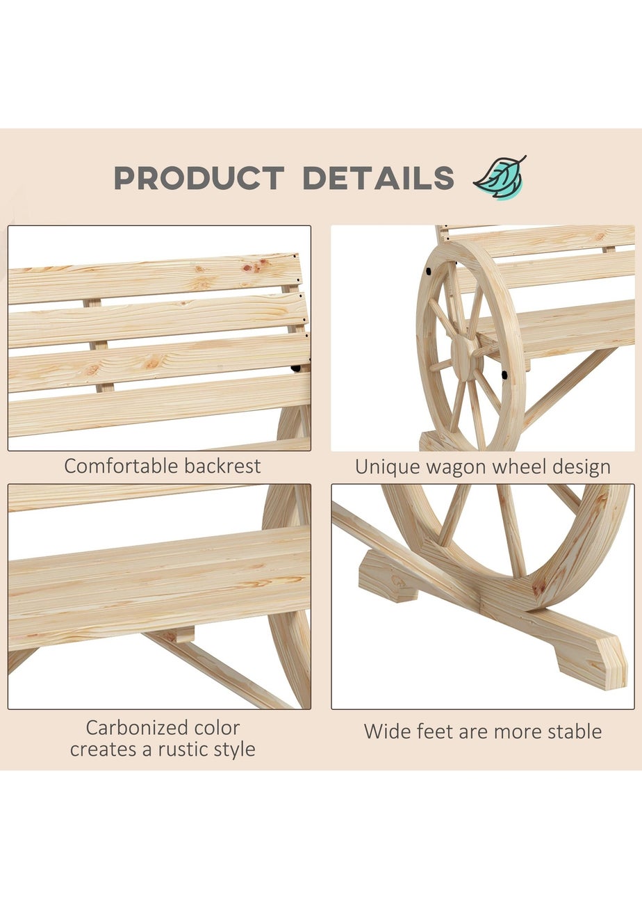 Outsunny 2 Seater Garden Bench with Wooden Cart Wagon Wheel