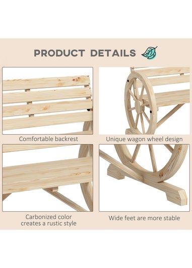 Outsunny 2 Seater Garden Bench with Wooden Cart Wagon Wheel