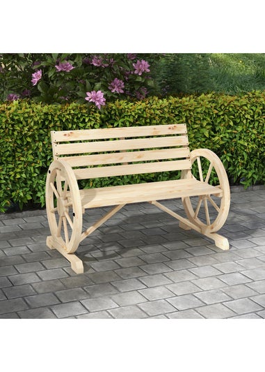 Outsunny 2 Seater Garden Bench with Wooden Cart Wagon Wheel