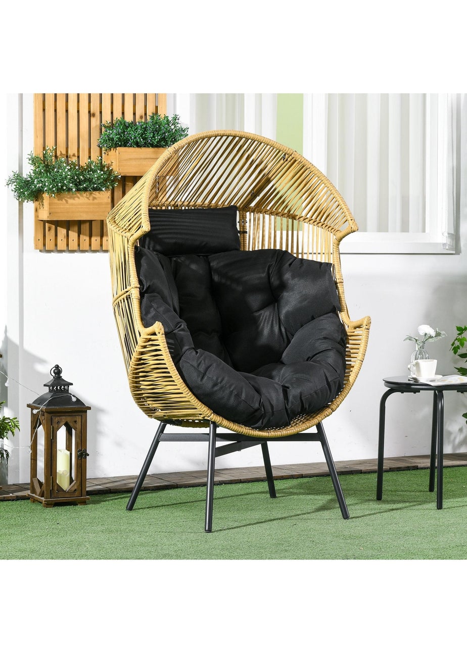 Outsunny Rattan Leisure Chair with Cushion Garden Egg Chair with Headrest