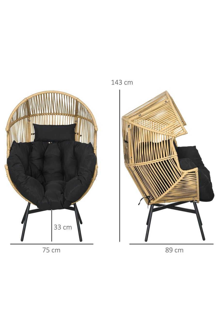 Outsunny Rattan Leisure Chair with Cushion Garden Egg Chair with Headrest