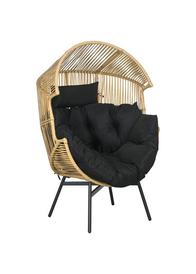 Outsunny Rattan Leisure Chair with Cushion Garden Egg Chair with Headrest