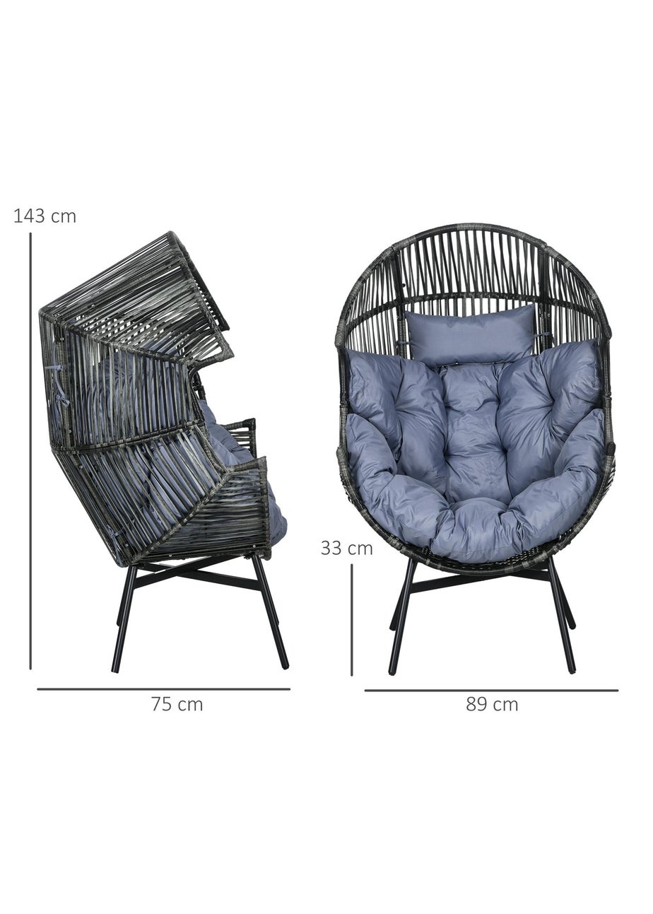 Outsunny Rattan Leisure Chair with Cushion Garden Egg Chair with Headrest