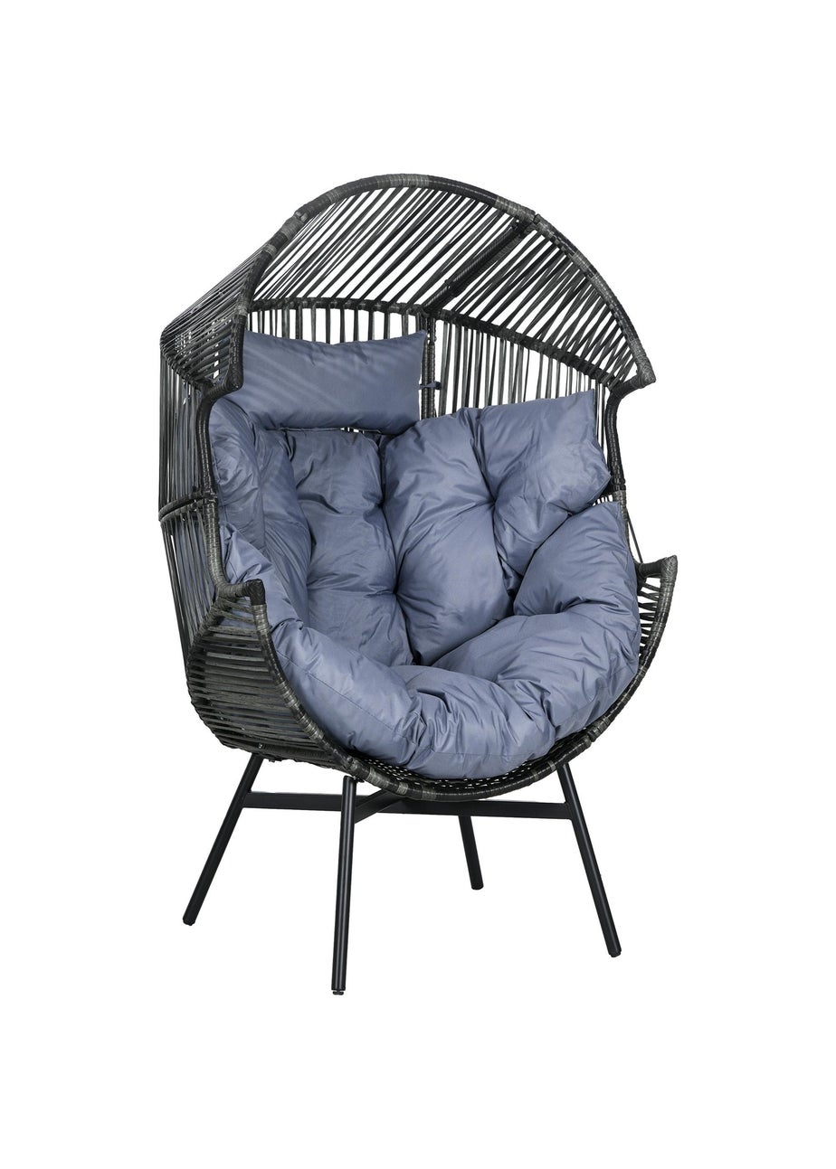 Outsunny Rattan Leisure Chair with Cushion Garden Egg Chair with Headrest