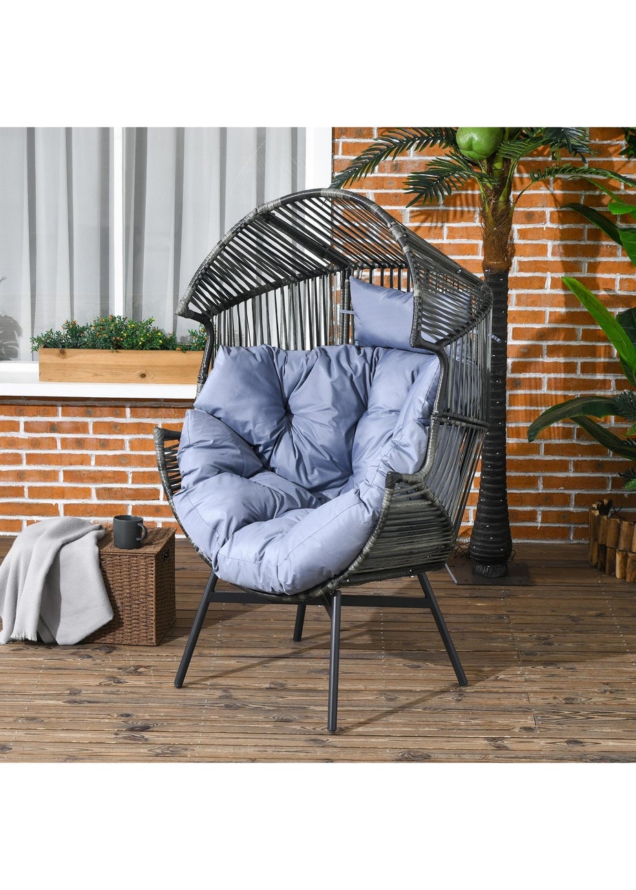 Outsunny Rattan Leisure Chair with Cushion Garden Egg Chair with Headrest