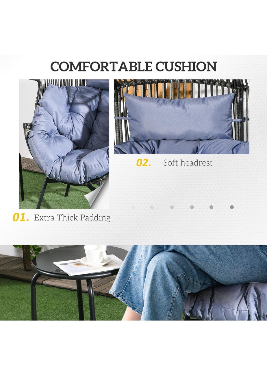 Outsunny Rattan Leisure Chair with Cushion Garden Egg Chair with Headrest