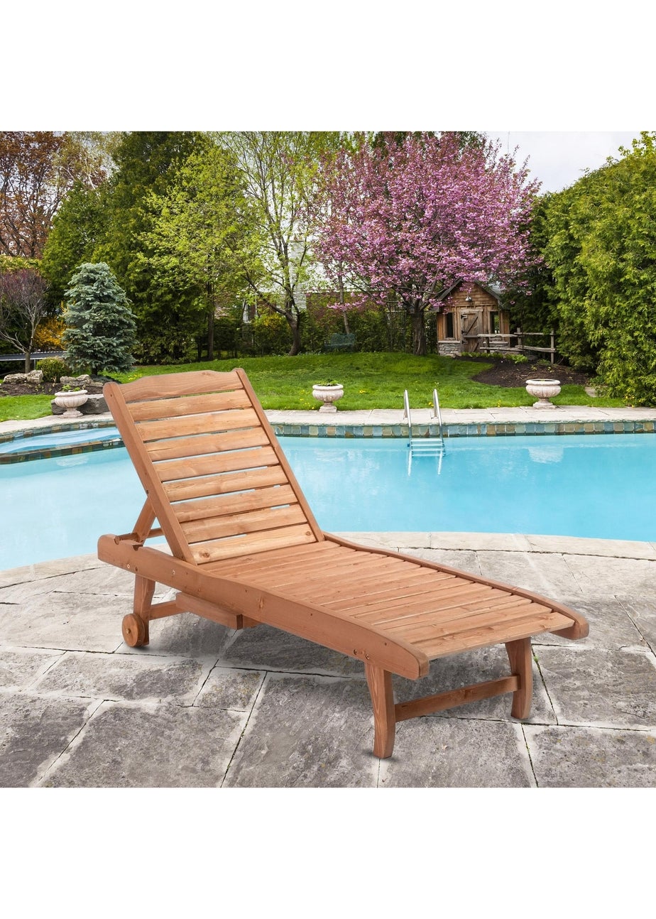 Outsunny Wooden Sun Lounger Outdoor Patio Sun Bed with Pullout Table