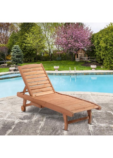 Outsunny Wooden Sun Lounger Outdoor Patio Sun Bed with Pullout Table
