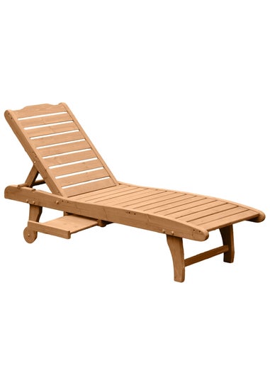 Outsunny Wooden Sun Lounger Outdoor Patio Sun Bed with Pullout Table