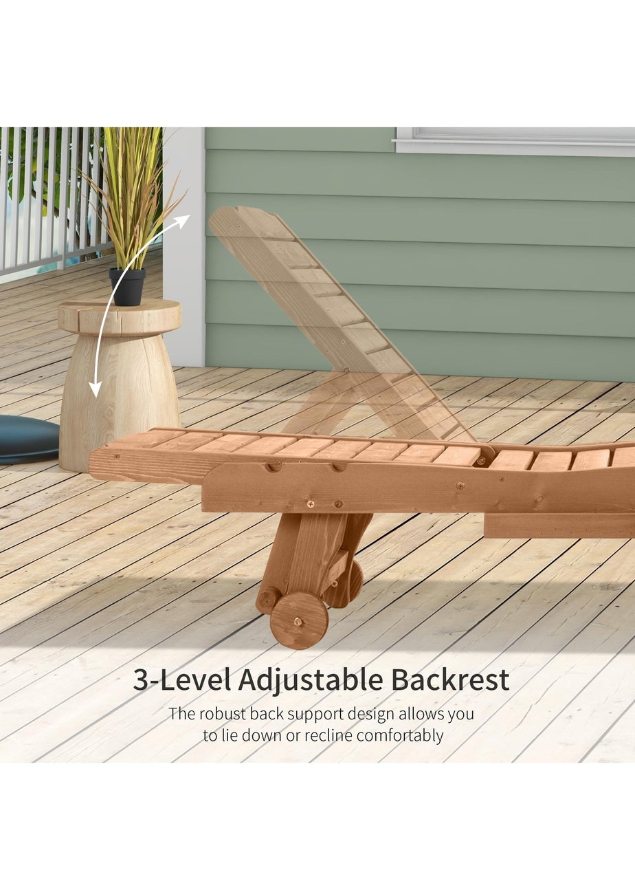 Outsunny Wooden Sun Lounger Outdoor Patio Sun Bed with Pullout Table