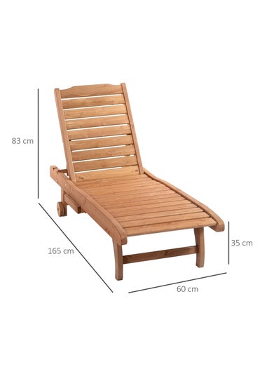 Outsunny Wooden Sun Lounger Outdoor Patio Sun Bed with Pullout Table