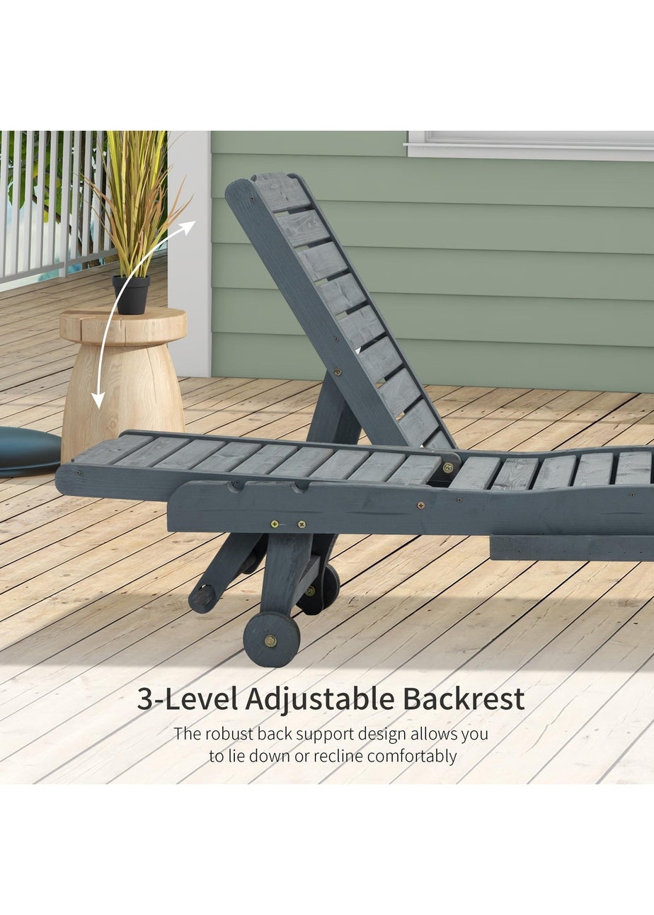 Outsunny Wooden Sun Lounger Outdoor Patio Sun Bed with Pullout Table