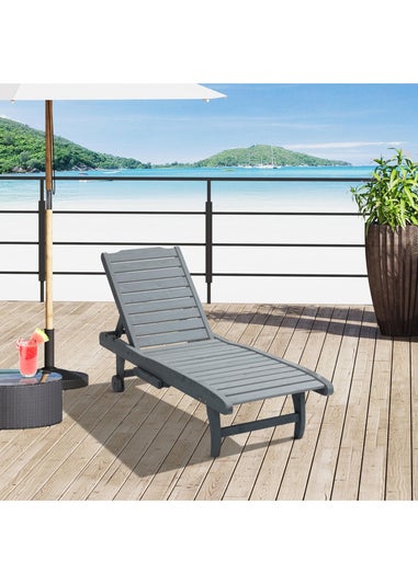 Outsunny Wooden Sun Lounger Outdoor Patio Sun Bed with Pullout Table