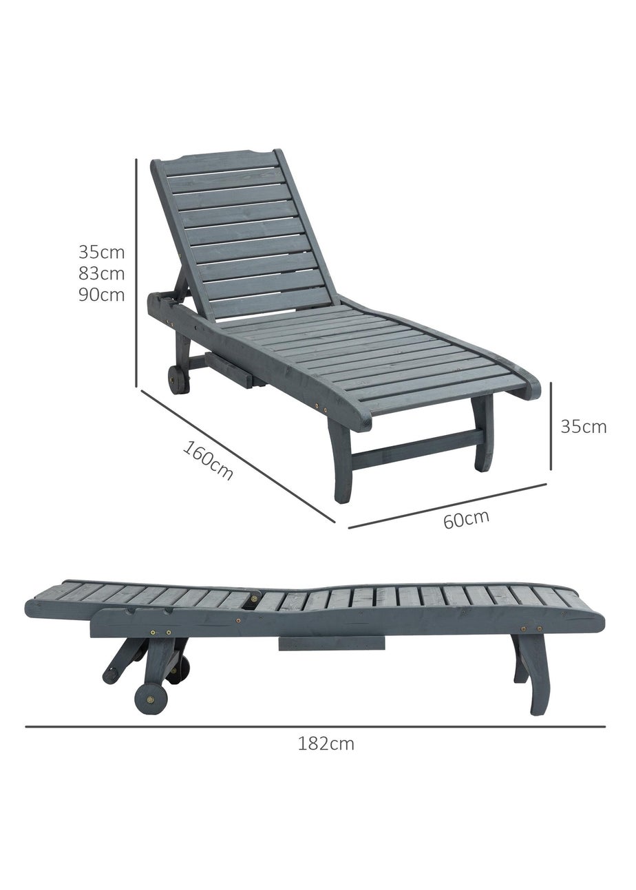 Outsunny Wooden Sun Lounger Outdoor Patio Sun Bed with Pullout Table