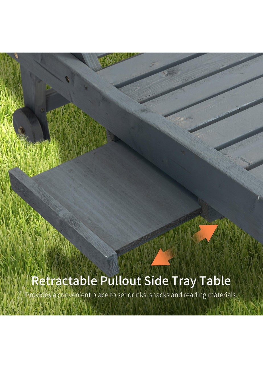 Outsunny Wooden Sun Lounger Outdoor Patio Sun Bed with Pullout Table