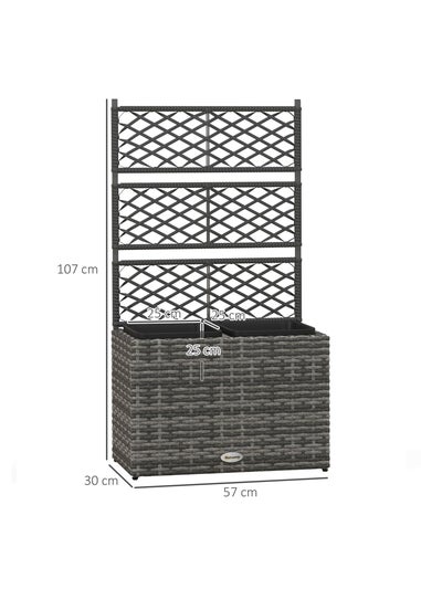 Outsunny Garden PE Rattan Planter Box with Trellis Flower Raised Bed (57x30x107cm)