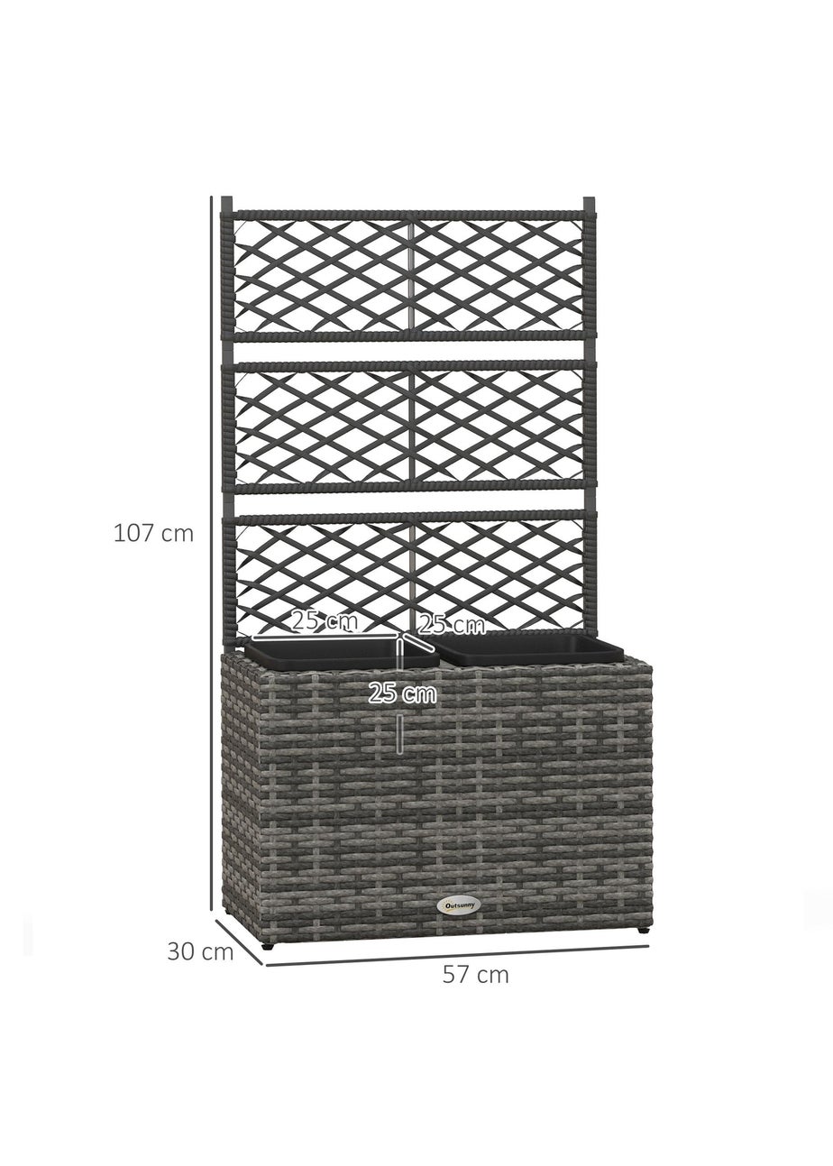 Outsunny Garden PE Rattan Planter Box with Trellis Flower Raised Bed (57x30x107cm)
