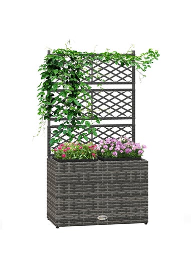 Outsunny Garden PE Rattan Planter Box with Trellis Flower Raised Bed (57x30x107cm)