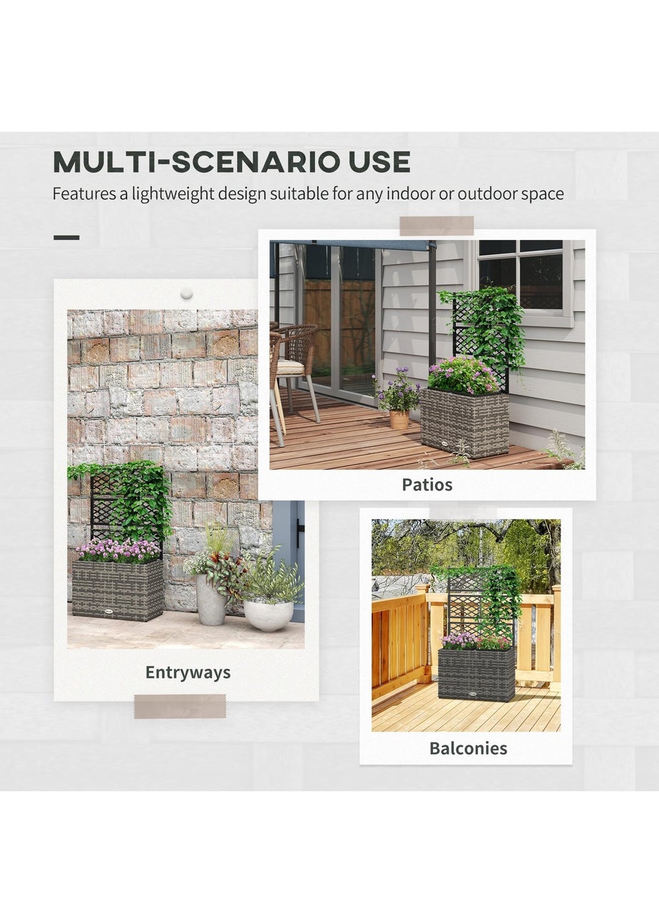 Outsunny Garden PE Rattan Planter Box with Trellis Flower Raised Bed (57x30x107cm)