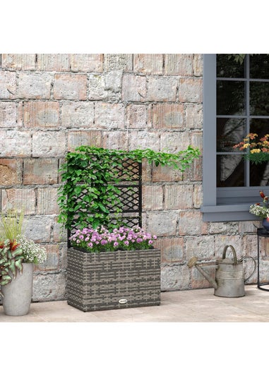 Outsunny Garden PE Rattan Planter Box with Trellis Flower Raised Bed (57x30x107cm)