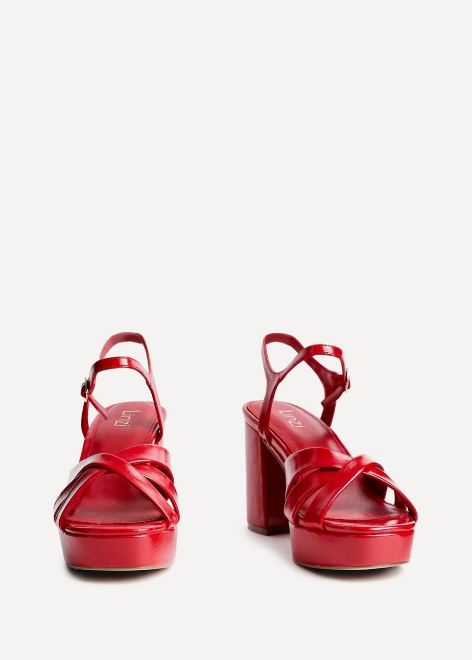 Linzi Keliah Red Faux Leather Crossover Platform Heels