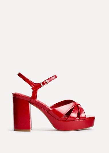Linzi Keliah Red Faux Leather Crossover Platform Heels