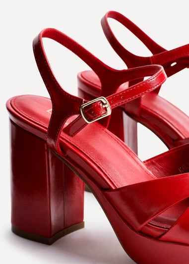 Linzi Keliah Red Faux Leather Crossover Platform Heels