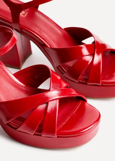 Linzi Keliah Red Faux Leather Crossover Platform Heels